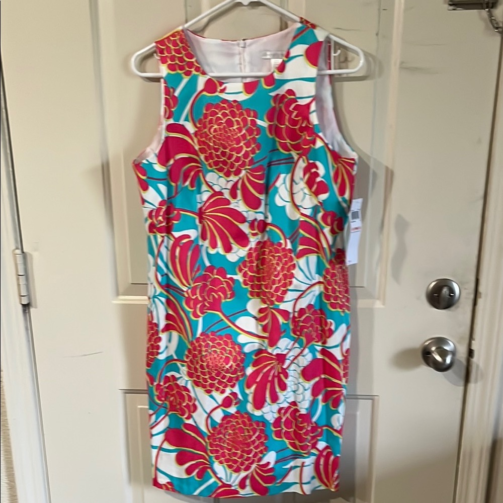 London Times Red and Blue Sheath Midi Dress